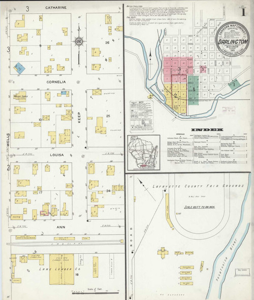Darlington Wisconsin 1915 - Fire Insurance Index - Old Map Reprint