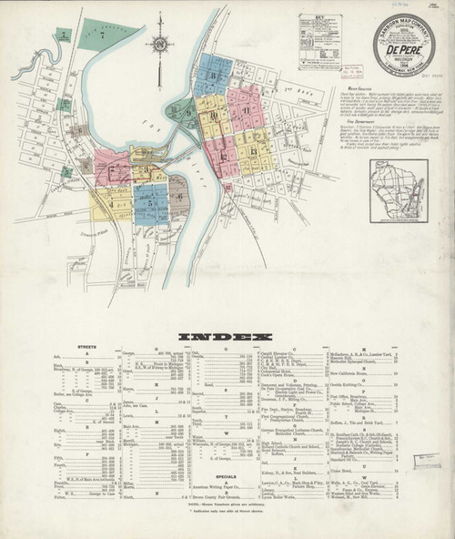 De Pere Wisconsin 1914 - Fire Insurance Index - Old Map Reprint