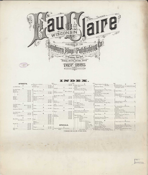 Eau Claire Wisconsin 1885 - Fire Insurance Index - Old Map Reprint