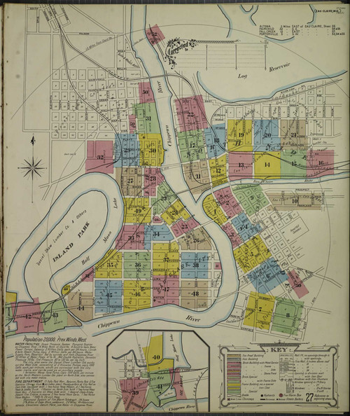 Eau Claire Wisconsin 1897 - Fire Insurance Index - Old Map Reprint