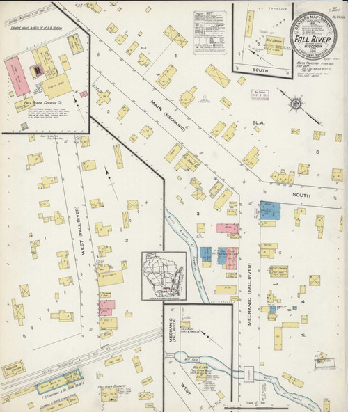Fall River Wisconsin 1915 - Fire Insurance Index - Old Map Reprint