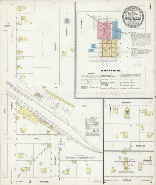 Fennimore Wisconsin 1912 - Fire Insurance Index - Old Map Reprint