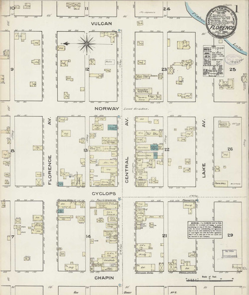 Florence Wisconsin 1884 - Fire Insurance Index - Old Map Reprint