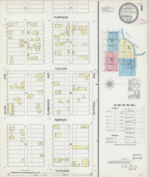 Florence Wisconsin 1891 - Fire Insurance Index - Old Map Reprint