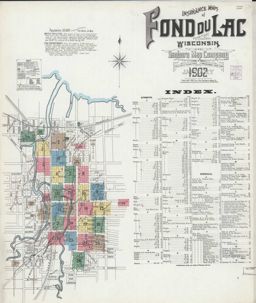 Fond Du Lac Wisconsin 1902 - Fire Insurance Index - Old Map Reprint