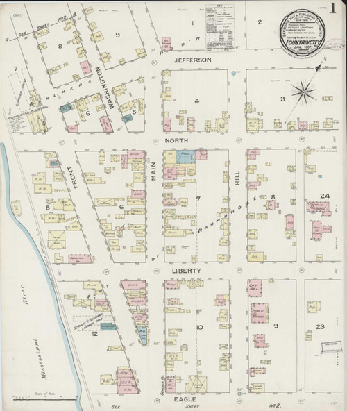 Fountain City Wisconsin 1887 - Fire Insurance Index - Old Map Reprint