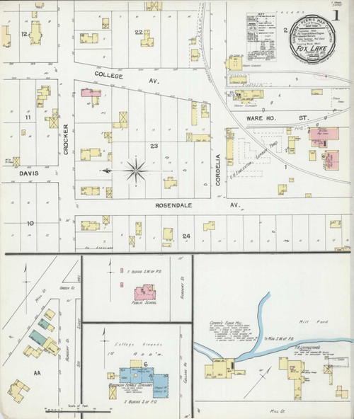 Fox Lake Wisconsin 1892 - Fire Insurance Index - Old Map Reprint
