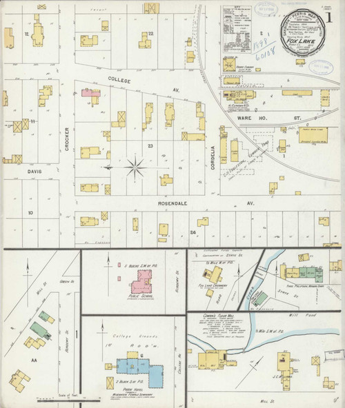 Fox Lake Wisconsin 1898 - Fire Insurance Index - Old Map Reprint