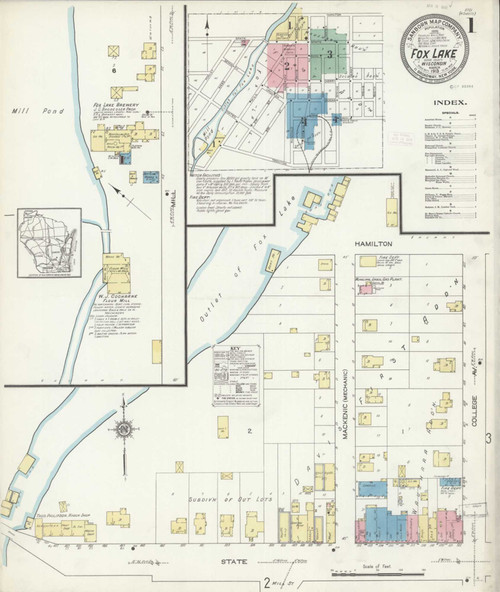 Fox Lake Wisconsin 1913 - Fire Insurance Index - Old Map Reprint