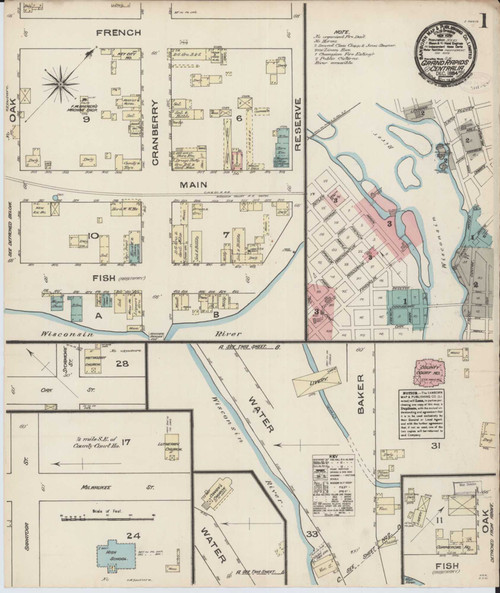 Grand Rapids Wisconsin 1884 - Fire Insurance Index - Old Map Reprint