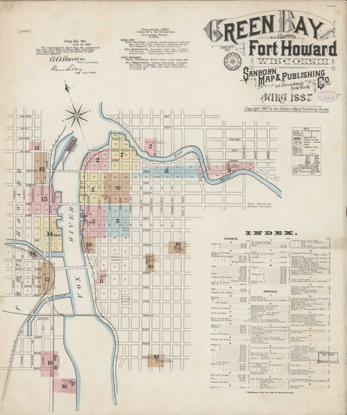 Green Bay Wisconsin 1887 - Fire Insurance Index - Old Map Reprint