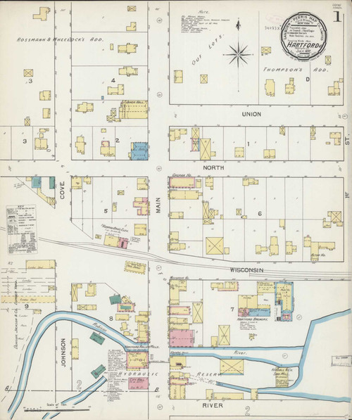 Hartford Wisconsin 1892 - Fire Insurance Index - Old Map Reprint
