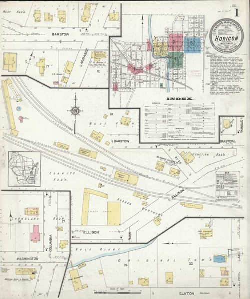 Horicon Wisconsin 1913 - Fire Insurance Index - Old Map Reprint