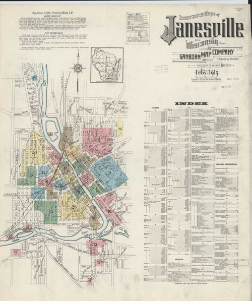 Janesville Wisconsin 1915 - Fire Insurance Index - Old Map Reprint