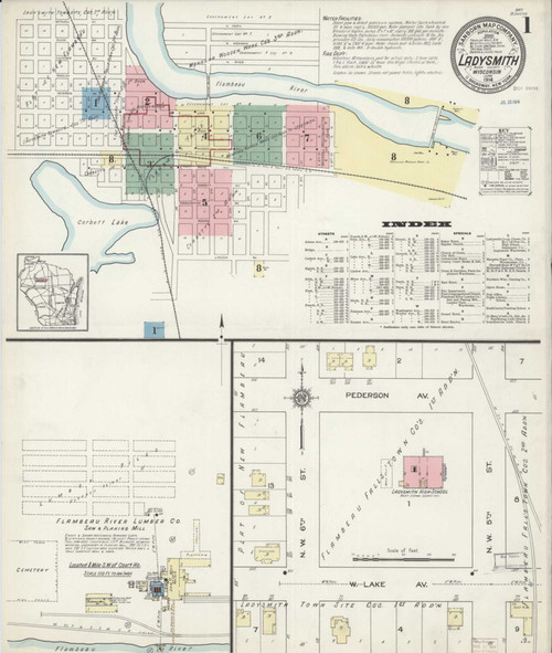 Ladysmith Wisconsin 1914 - Fire Insurance Index - Old Map Reprint