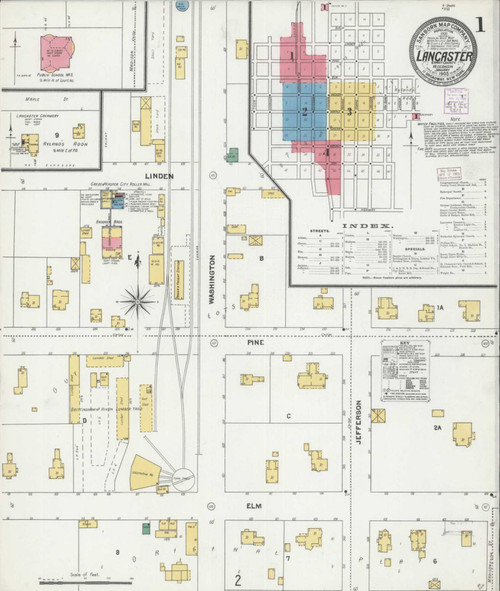 Lancaster Wisconsin 1905 - Fire Insurance Index - Old Map Reprint
