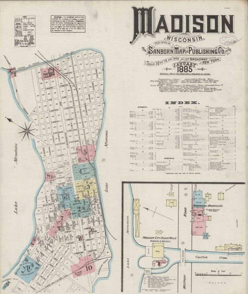 Madison Wisconsin 1885 - Fire Insurance Index - Old Map Reprint