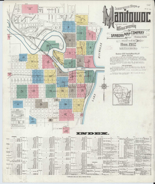 Manitowoc Wisconsin 1912 - Fire Insurance Index - Old Map Reprint