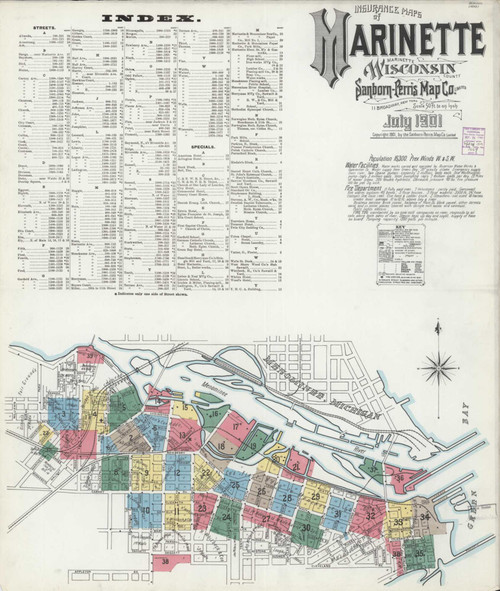 Marinette Wisconsin 1901 - Fire Insurance Index - Old Map Reprint