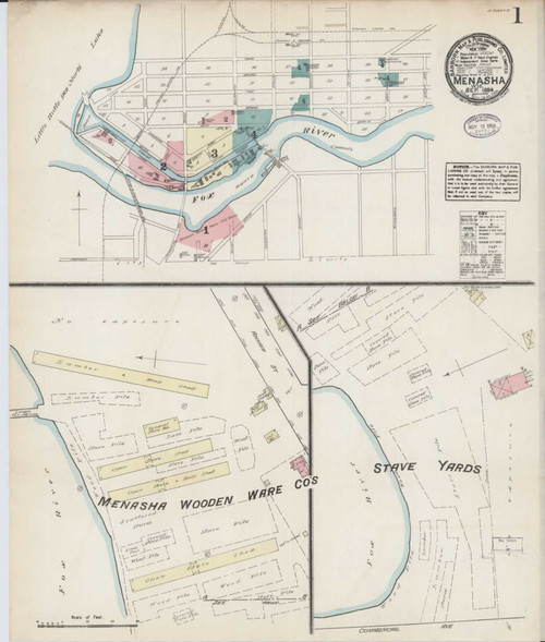 Menasha Wisconsin 1884 - Fire Insurance Index - Old Map Reprint