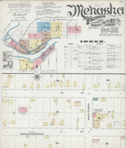 Menasha Wisconsin 1891 - Fire Insurance Index - Old Map Reprint