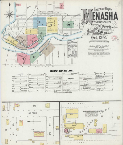 Menasha Wisconsin 1895 - Fire Insurance Index - Old Map Reprint