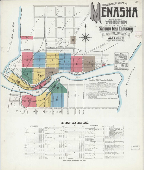 Menasha Wisconsin 1906 - Fire Insurance Index - Old Map Reprint