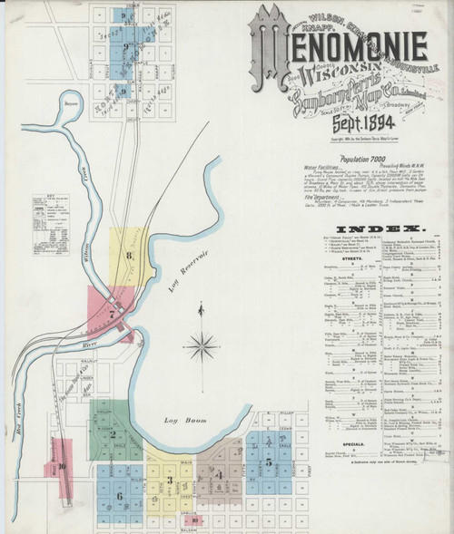 Menomonie Wisconsin 1894 - Fire Insurance Index - Old Map Reprint