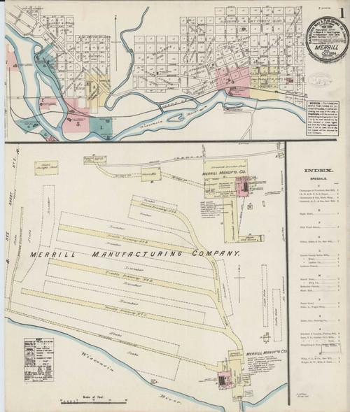 Merrill Wisconsin 1884 - Fire Insurance Index - Old Map Reprint