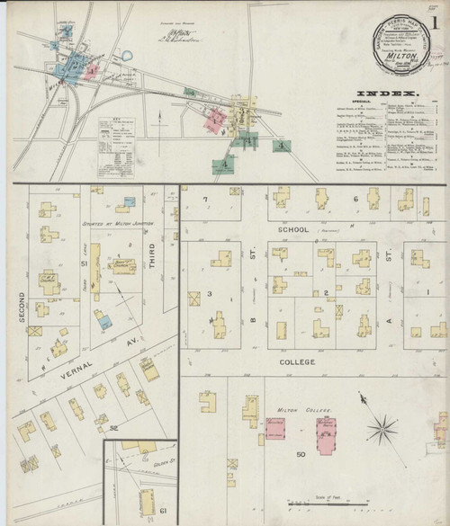 Milton Wisconsin 1894 - Fire Insurance Index - Old Map Reprint