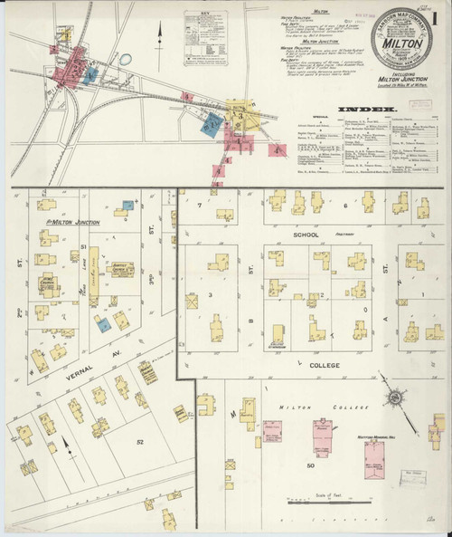 Milton Wisconsin 1909 - Fire Insurance Index - Old Map Reprint