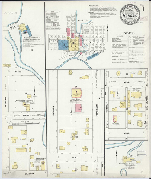 Mondovi Wisconsin 1909 - Fire Insurance Index - Old Map Reprint