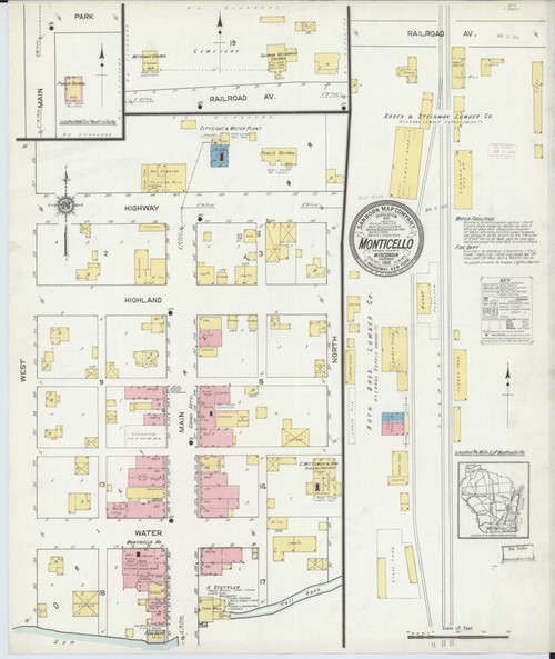 Monticello Wisconsin 1912 - Fire Insurance Index - Old Map Reprint