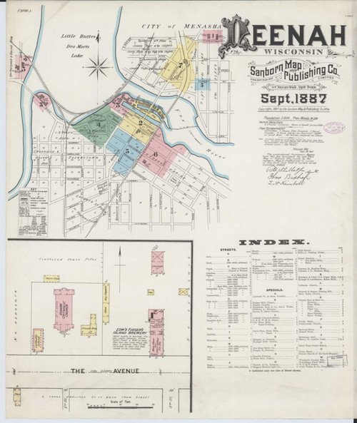 Neenah Wisconsin 1887 - Fire Insurance Index - Old Map Reprint