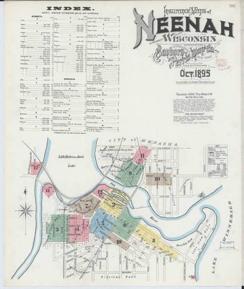 Neenah Wisconsin 1895 - Fire Insurance Index - Old Map Reprint