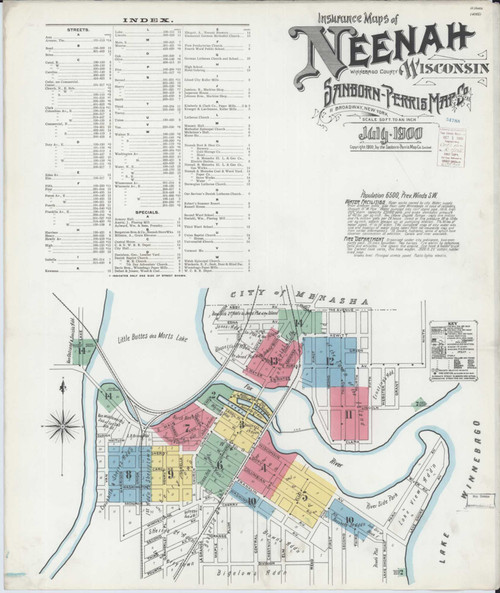Neenah Wisconsin 1900 - Fire Insurance Index - Old Map Reprint