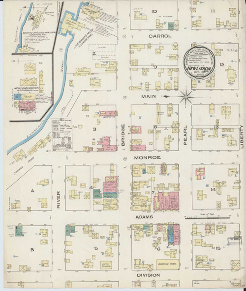 New Lisbon Wisconsin 1885 - Fire Insurance Index - Old Map Reprint
