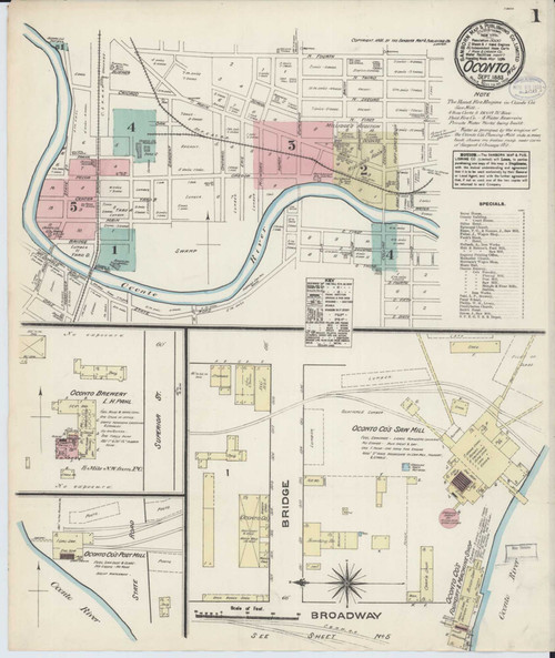 Oconto Wisconsin 1883 - Fire Insurance Index - Old Map Reprint