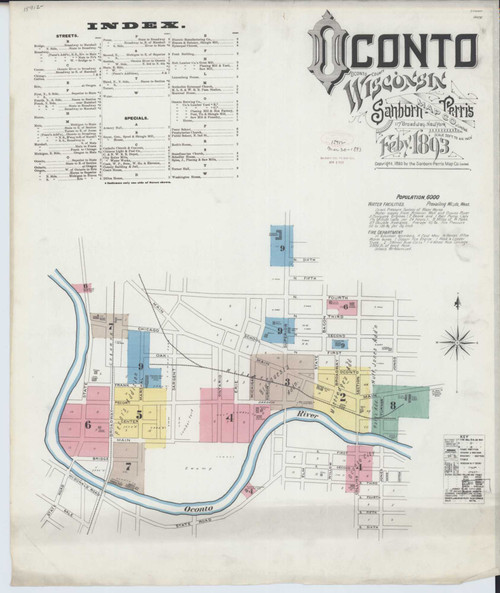 Oconto Wisconsin 1893 - Fire Insurance Index - Old Map Reprint