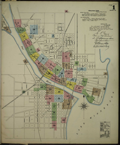 Oshkosh Wisconsin 1890 - Fire Insurance Index - Old Map Reprint