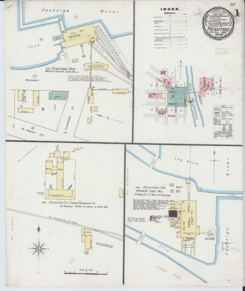 Peshtigo Wisconsin 1893 - Fire Insurance Index - Old Map Reprint