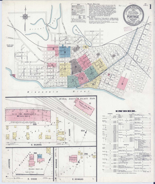 Portage Wisconsin 1910 - Fire Insurance Index - Old Map Reprint