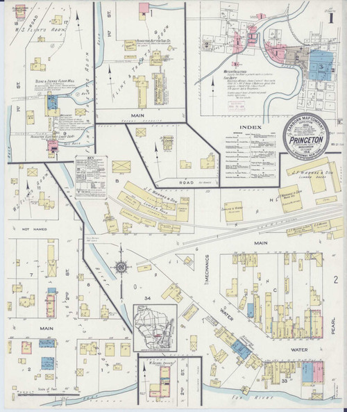 Princeton Wisconsin 1914 - Fire Insurance Index - Old Map Reprint