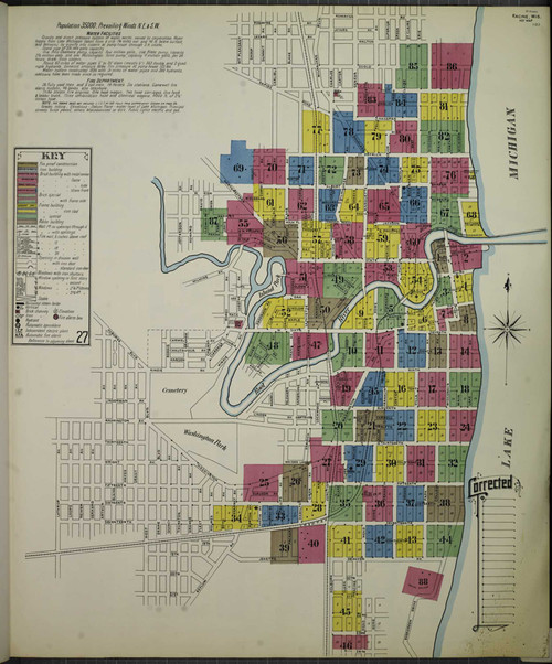 Racine Wisconsin 1908 - Fire Insurance Index - Old Map Reprint