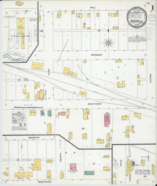 Reedsville Wisconsin 1900 - Fire Insurance Index - Old Map Reprint