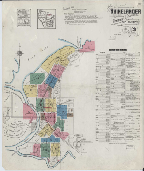 Rhinelander Wisconsin 1920 - Fire Insurance Index - Old Map Reprint