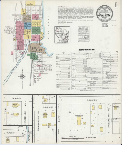 Rice Lake Wisconsin 1917 - Fire Insurance Index - Old Map Reprint