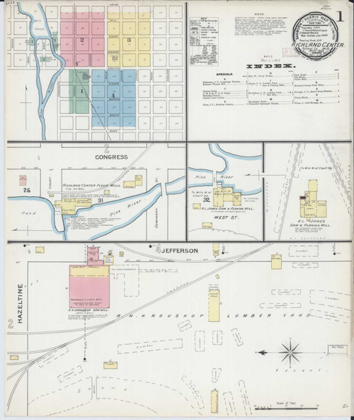 Richland Center Wisconsin 1892 - Fire Insurance Index - Old Map Reprint