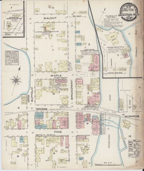 Sheboygan Falls Wisconsin 1884 - Fire Insurance Index - Old Map Reprint