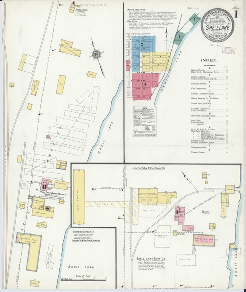 Shell Lake Wisconsin 1909 - Fire Insurance Index - Old Map Reprint